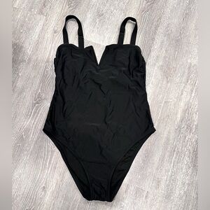Shade & Shore Black V-Notch One-Piece Swimsuit